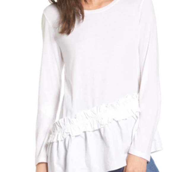white ruffle hem top